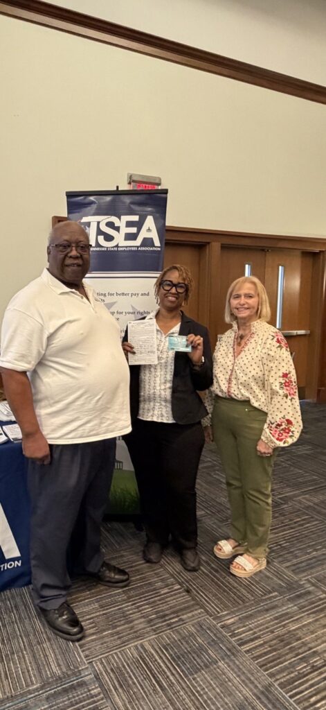 Recruiter Paul Cade, Past MHE Chapter President and Field Rep, Gayle Williams, welcome Vickie Middleton as a new MHE chapter member.